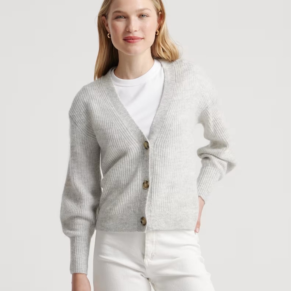 Quince baby alpaca light Grey Cropped Wool Cardigan Womens Sz XL